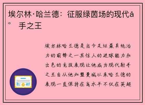埃尔林·哈兰德：征服绿茵场的现代射手之王